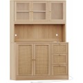 Irontar Rattan 70.9'' Kitchen Pantry, Kitchen Hutch with Microwave Stand & Charging Station, Boho Tall Storage Cabinet with Countertop, Bar Cabinet with Drawer, Glass Doors, Natural